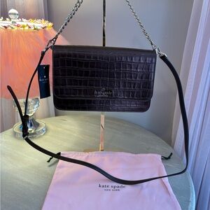 Kate Spade Dark Brown Croc-Embossed Crossbody Bag